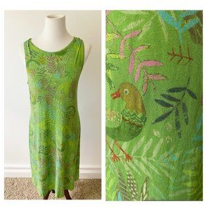 Gudrun Sjoden Green Sleeveless Bird Leaf Dress